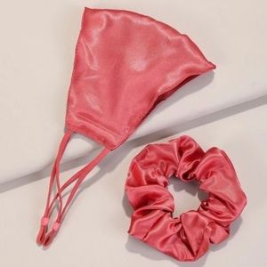 Pink Satin Face Mask & Scrunchie Matching Set